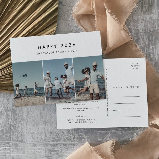 Cartes Pour Fêtes Annuelles Chic Happy 2025 Nouvel An En Revue 3 Photo (Chic Happy 2026 New Year In Review 3 Photo Holiday Postcard)