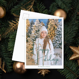 Cartes Pour Fêtes Annuelles Chic Happy Holidays Green Script Overlay Photo