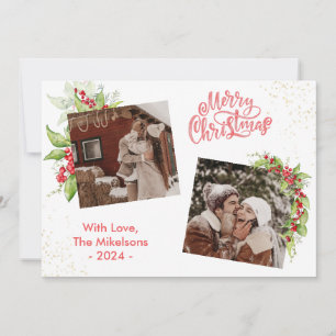 Cartes Pour Fêtes Annuelles Chic Holly Berries Joyeux Noël 2 Photo Holiday