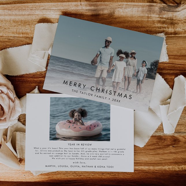 Cartes Pour Fêtes Annuelles Chic Joyeux Noël Année En Revue 2 Photo Vacances (Créateur téléchargé)