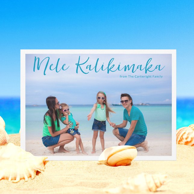 Cartes Pour Fêtes Annuelles Chic Mele Kalikimaka Full Family Photo Tropical (Créateur téléchargé)