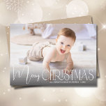 Cartes Pour Fêtes Annuelles Chic Merry Christmas Script Photo<br><div class="desc">Celebrate the holidays with this simple Christmas card featuring MERRY CHRISTMAS and your names in chic lettering. Just upload your favorite  photo and add your family personalization. *CHANGE THE COLOR on the back of the card to match your photo. Select High Definition for best photo quality.</div>
