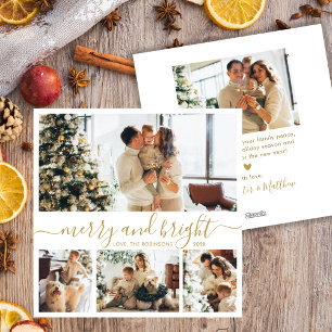 Cartes Pour Fêtes Annuelles Chic Merry et Bright Gold Script 4 Photo Collage