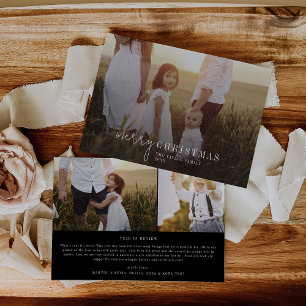 Cartes Pour Fêtes Annuelles Chic moderne Black Photo Overlay News de Noël