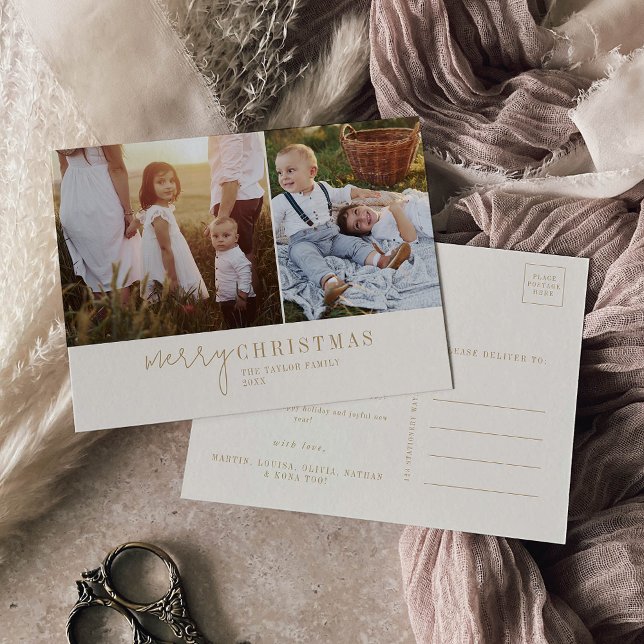Cartes Pour Fêtes Annuelles Chic moderne | Gold Photo Collage Nouvelles de Noë (Créateur téléchargé)