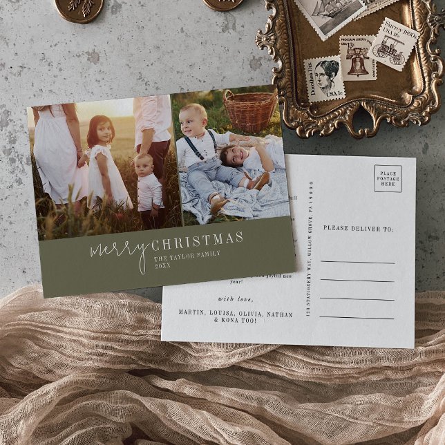 Cartes Pour Fêtes Annuelles Chic moderne | Green Photo Collage Nouvelles de No (Créateur téléchargé)