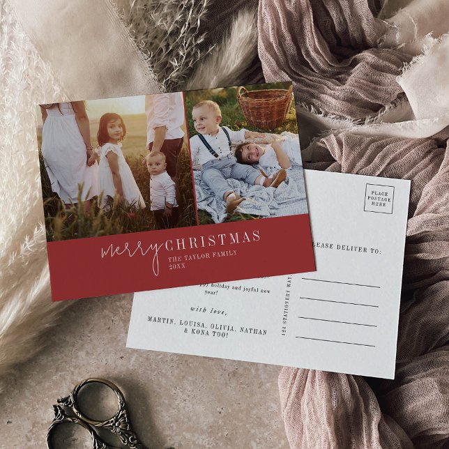 Cartes Pour Fêtes Annuelles Chic moderne | Red Photo Collage Nouvelles de Noël (Créateur téléchargé)