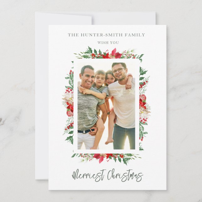 Cartes Pour Fêtes Annuelles Chic Photo Classic Merriest Christmas Poinsettias (Devant)