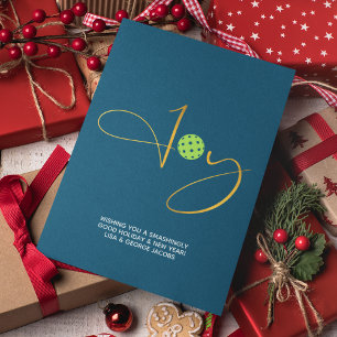 Cartes Pour Fêtes Annuelles Chic Pickleball "Joy" Bleu Noël