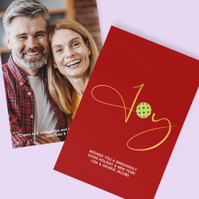 Cartes Pour Fêtes Annuelles Chic Pickleball "Joy" Red Christmas Photo (Créateur téléchargé)