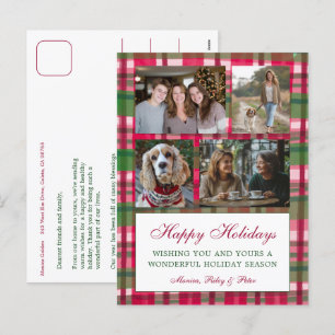 Cartes Pour Fêtes Annuelles Chic Plaid Christmas Custom 4 Photo Collage