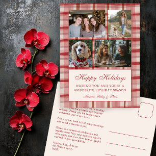 Cartes Pour Fêtes Annuelles Chic Plaid Christmas Custom 4 Photo Collage Rouge