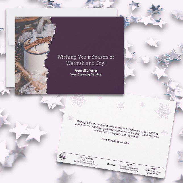 Cartes Pour Fêtes Annuelles Chic Purple & White Christmas Spirit Business  (Chic Purple & White Christmas Spirit Business Holiday Card, 5x7 Inch Landscape Format )
