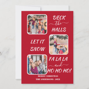 Cartes Pour Fêtes Annuelles Chic Rouge Blanc Fun Trois Photos Noël Fête