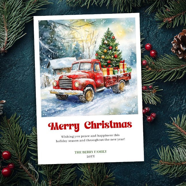 Cartes Pour Fêtes Annuelles Chic Rustic Red Truck Christmas Scene Greeting  (Chic Rustic Red Truck Christmas Scene Greeting Holiday Card)