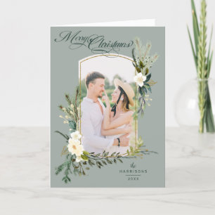 Cartes Pour Fêtes Annuelles Chic Sage Noël Botanique avec photo Arché d'or