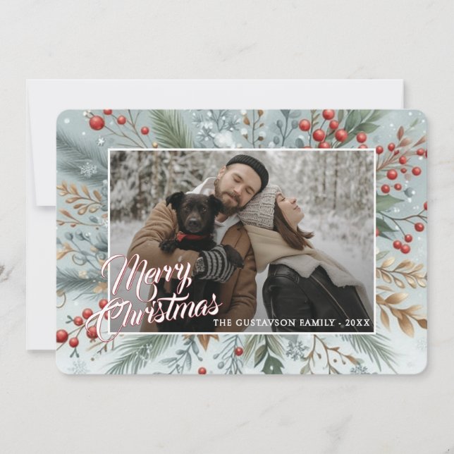 Cartes Pour Fêtes Annuelles Chic Trendy Red Floral Berries Holiday Wreath (Devant)