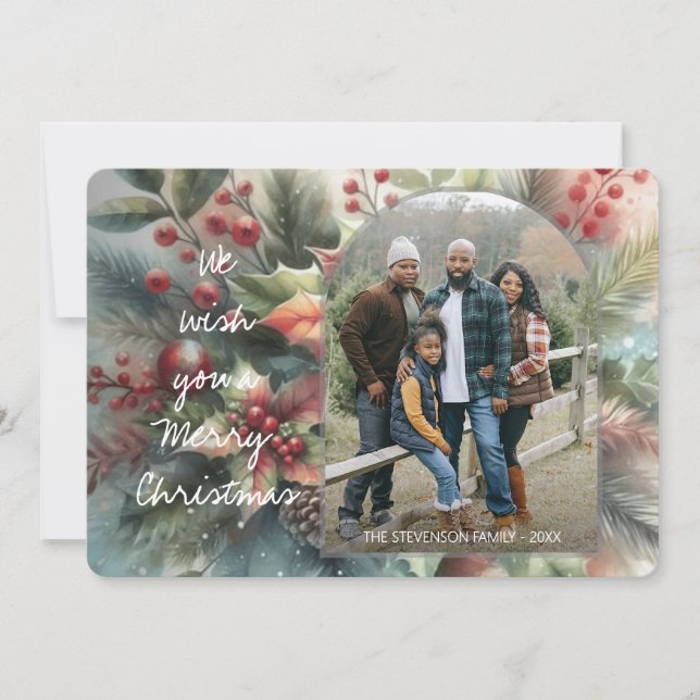 Cartes Pour Fêtes Annuelles Chic Trendy Red Floral Berries Holiday Wreath (Devant)