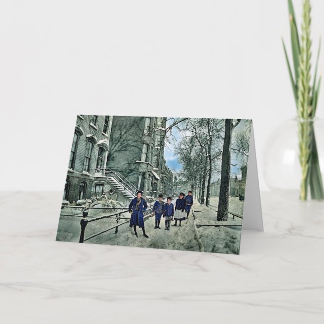 Cartes Pour Fêtes Annuelles Chicago 1898 Enfants dans le parc de Lincoln neige (Devant)