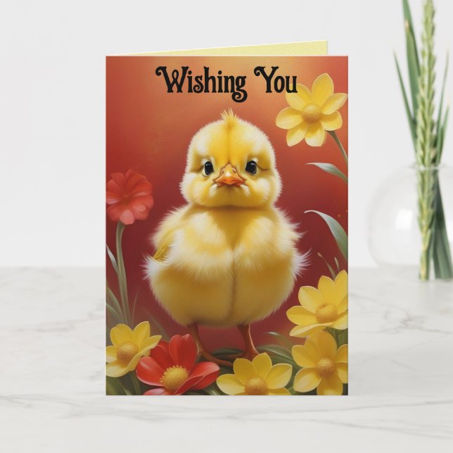 Cartes Pour Fêtes Annuelles Chick With Flowers Easter Card (Devant)