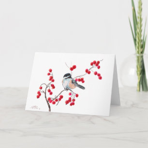 Cartes Pour Fêtes Annuelles CHICKADEE & BERRIES ROUGES par SHARON SHARPE