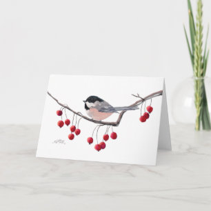 Cartes Pour Fêtes Annuelles CHICKADEE & BERRIES ROUGES par SHARON SHARPE