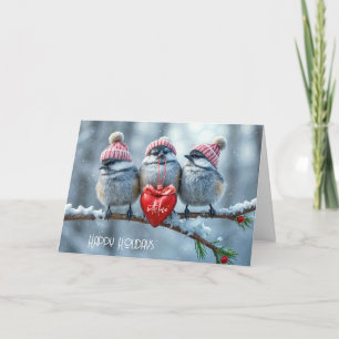 Cartes Pour Fêtes Annuelles Chickadee de Noël Au Coeur Rouge