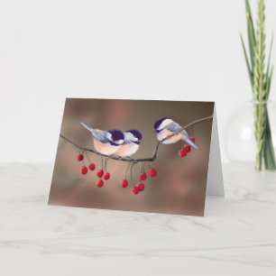 Cartes Pour Fêtes Annuelles CHICKADEES et BAIES ROUGES par SHARON SHARPE