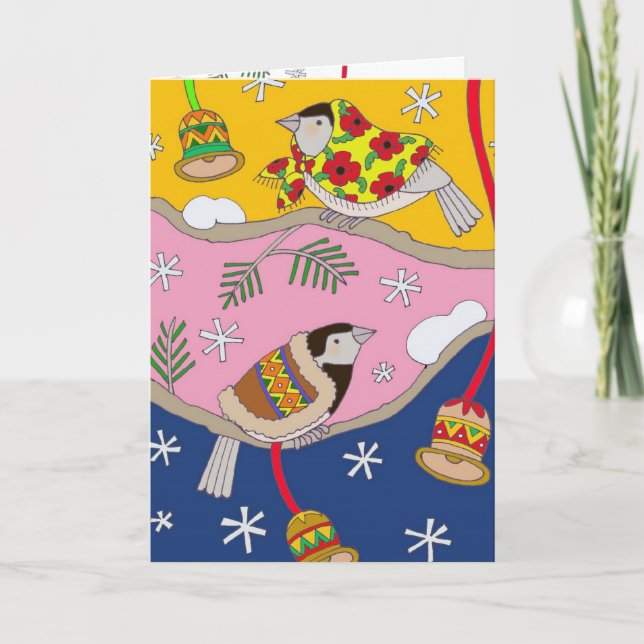 Cartes Pour Fêtes Annuelles Chickadees ukrainiens de Noël par Vera Trembach (Devant)