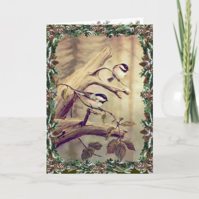 Cartes Pour Fêtes Annuelles CHICKADEES & WREATES par SHARON SHARPE (Devant)