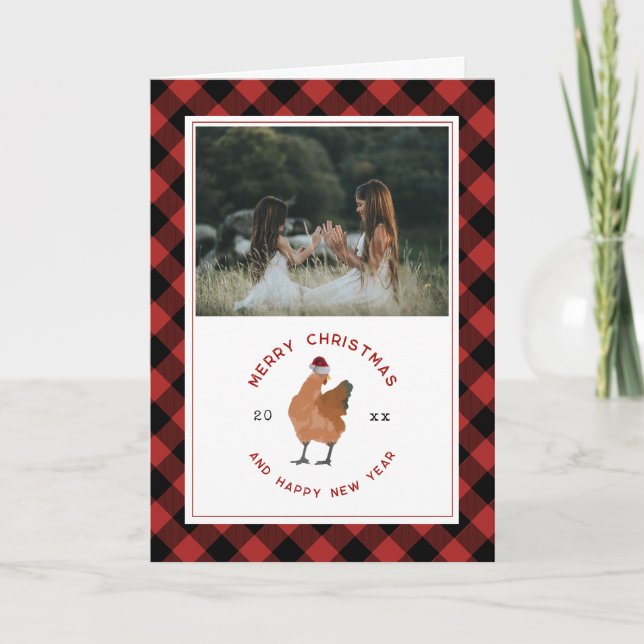 Cartes Pour Fêtes Annuelles Chicket Buffalo Plaid Photo de Noël (Devant)