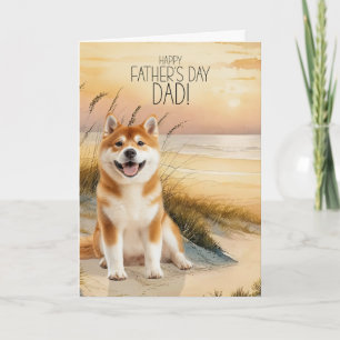 Cartes Pour Fêtes Annuelles Chien Akita Coucher de soleil Plage Fête des Pères