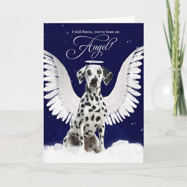 Cartes Pour Fêtes Annuelles Chien angel dalmate avec ailes Noël (Devant)