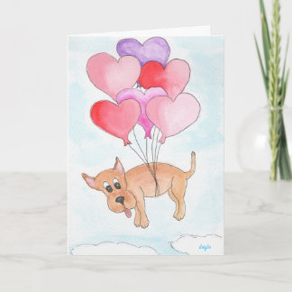 Cartes Pour Fêtes Annuelles Chien avec ballons en forme de cœur