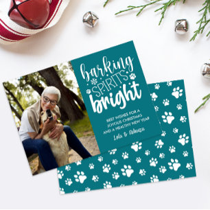 CARTES POUR FÊTES ANNUELLES CHIEN BARRÉ ESPRIT BRIGHT PAWS NOËL TURQUOISE