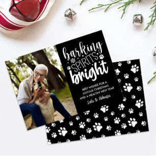 CARTES POUR FÊTES ANNUELLES CHIEN BARRE ESPRIT BRIGHT PAWS NOIR NOËL