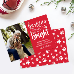 CARTES POUR FÊTES ANNUELLES CHIEN BARRE ESPRIT BRIGHT PAWS RED NOËL
