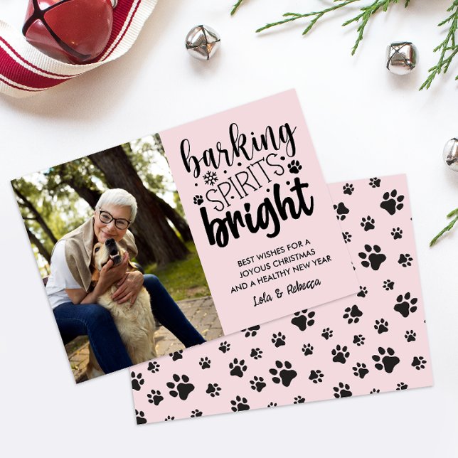 CARTES POUR FÊTES ANNUELLES CHIEN BARRE ESPRIT BRIGHT PET ROSE NOËL (CALLING ALL DOG LOVER! PET-THEMED CHRISTMAS PHOTO CARD AVAILABLE FOR DIGITAL DOWNLOAD PAW PRINTS )