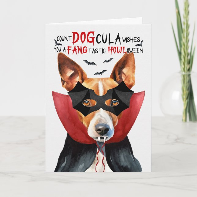Cartes Pour Fêtes Annuelles Chien Basenji Comte Drôle DOGcula Halloween (Devant)