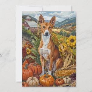 Cartes Pour Fêtes Annuelles Chien Basenji, récolte d'automne, Action de grâce