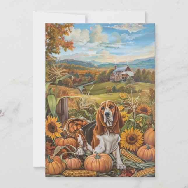 Cartes Pour Fêtes Annuelles Chien Basset Hound Récolte d'automne Action de grâ (Devant)
