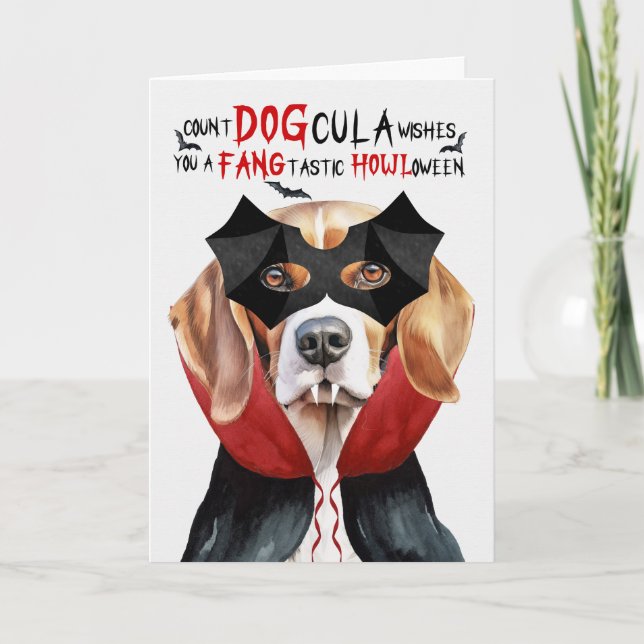 Cartes Pour Fêtes Annuelles Chien beagle Drôle Nombre DOGcula Halloween (Devant)