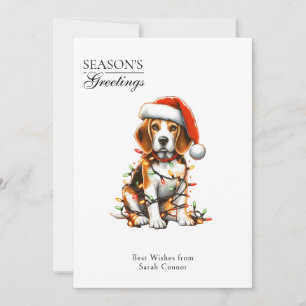 Cartes Pour Fêtes Annuelles Chien Beagle Enveloppé de Lumières de Noël