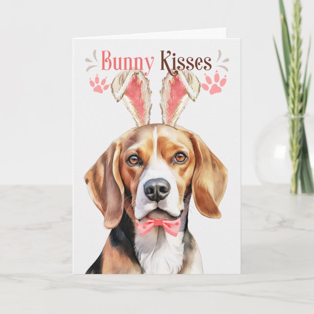 Cartes Pour Fêtes Annuelles Chien Beagle mignon à Bunny Oreilles Pâques (Devant)