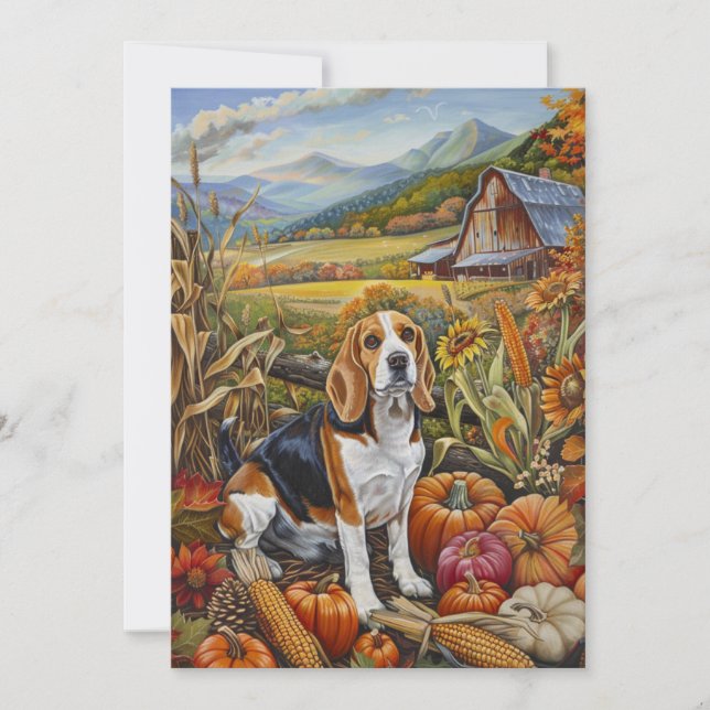 Cartes Pour Fêtes Annuelles Chien beagle Moisson d'automne Thanksgiving (Devant)