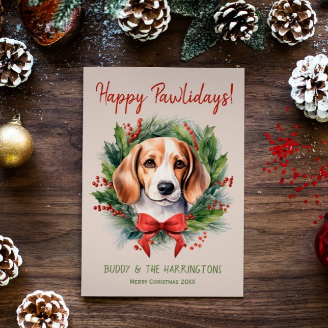 Cartes Pour Fêtes Annuelles Chien beagle Noël Joyeux Pawlidays Howlidays (Créateur téléchargé)