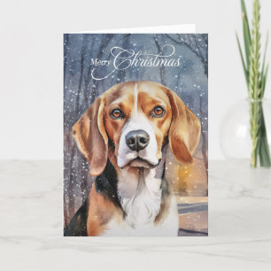 Cartes Pour Fêtes Annuelles Chien beagle Snowy Forêt de bois Joyeux Noël