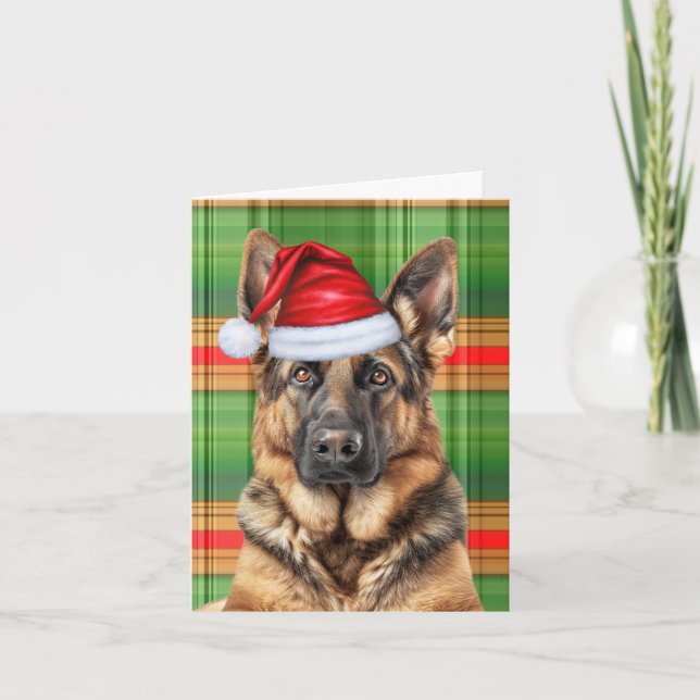 Cartes Pour Fêtes Annuelles Chien berger allemand Chien rouge vert plaid Noël (Devant)