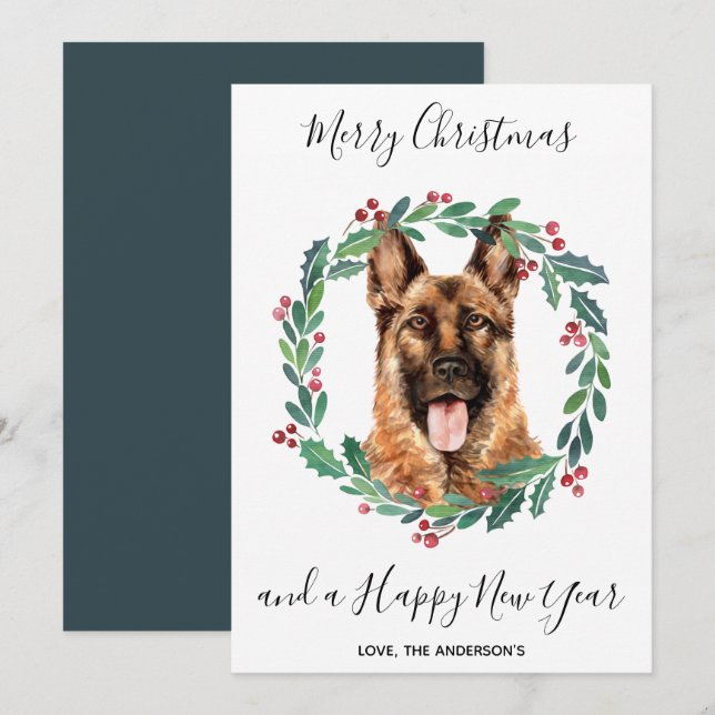 Cartes Pour Fêtes Annuelles Chien berger allemand élégant Joyeux Noël (Devant / Derrière)