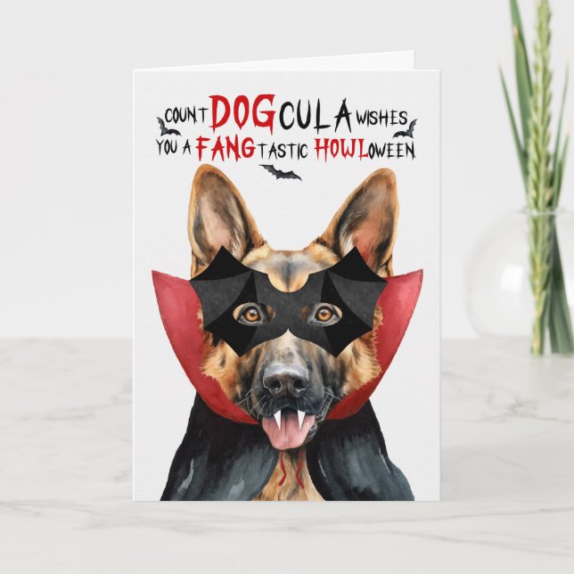 Cartes Pour Fêtes Annuelles Chien berger allemand nombre drôle DOGcula Hallowe (Devant)